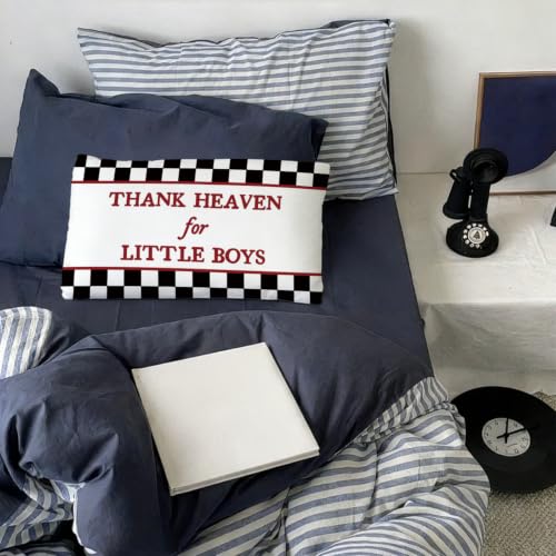 Black White Racing Baby Boy Nursery Decor 12x20 Pillow Cover - color: 00-thank Heaven for Little Boys-racing 12x20