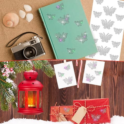 Epakh 84 Pcs Silver Butterfly Stickers Glitter Bling Rhinestone Sticker - color: Silver, size: Butterfly