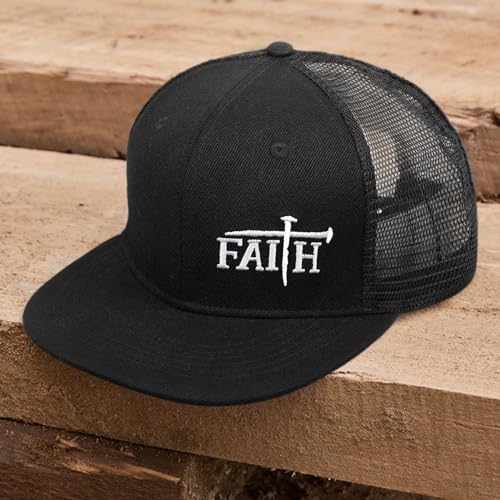 Christian Hats for Men Women - Cross Faith Flat Snapcback Hats - Religious Gifts for Thanksgiving Christmas - color: Black Mesh/Faith White