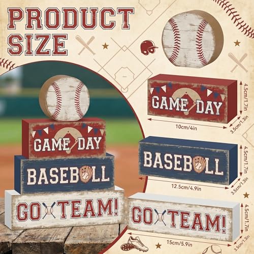 Britimes Tiered Tray Decor Set, 4 Pack, Wooden Table Sign, Baseball Sports - style: Sports Baseball