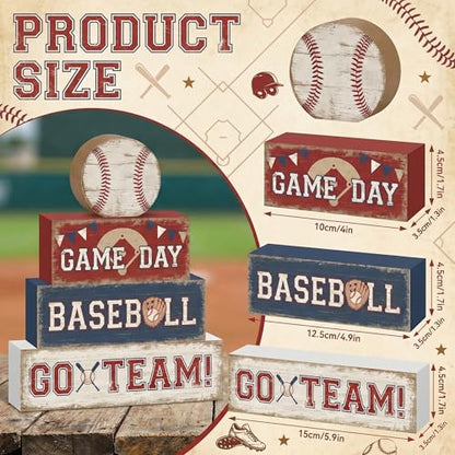 Britimes Tiered Tray Decor Set, 4 Pack, Wooden Table Sign, Baseball Sports - style: Sports Baseball