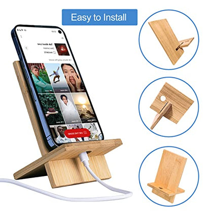 Bamboo Phone Stand Holder Adjustable Folding Phone Stand with Chargeable Hole for Desk - style: Phone Stand A