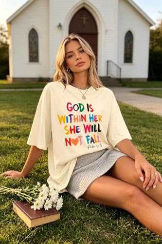 Christian Oversized Shirts Women Religious Faith Shirt Bible Verse Gifts Inspirational Graphic Jesus Tee - color: Apricot, size: XX-Large