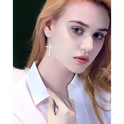 DAOCHONG S925 Sterling Silver Cross Dangle Earrings Religious Jewelry