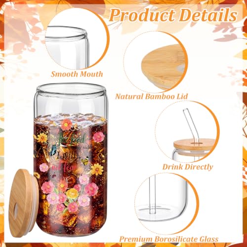 Teenyyou 24 Sets of Christian Gifts for Women Bible Verse Glasses Tumbler with Bamboo Lid and Glass Straw 16oz Inspirational Religious Coffee Cup for Birthday Christmas Faith Lovers Use & Home Decor - style: Bible Flowers