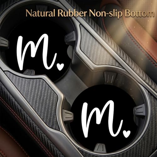2PCS Initial P Car Cup Holder Coasters Neoprene Universal 2.75" - color: Initial P