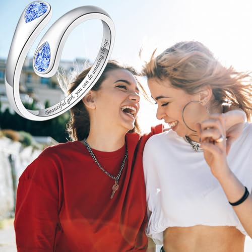 Jinlou Thumb Rings for Women - 925 Sterling Silver Birthstone Open Teardrop Encouragement Adjustable Ring Women Gifts for Teens Mom Birthday Mother's Day St Patricks Day - color: December, style: Beautiful you can do amazing things