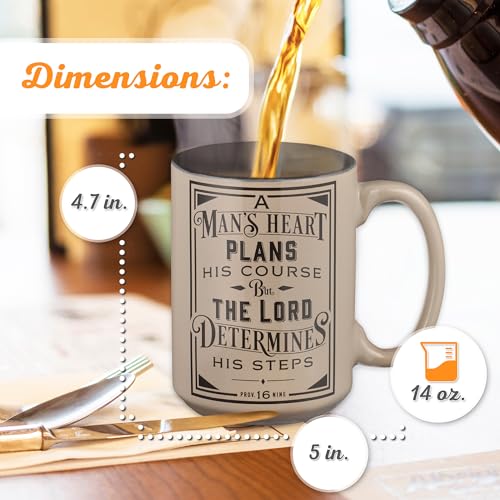 Christian Art Gifts Large Ceramic Coffee & Tea Mug for Men, Dads & Pastors: Man's Heart Plans Inspirational Bible Verse Microwave/Dishwasher Safe Drinkware, Lead/Cadmium-free, Café Brown/Black, 14 oz. - color: Café Brown/Man's Heart