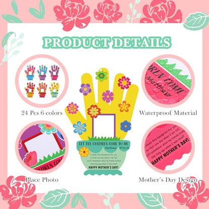 Sumind Mother's Day Craft Kit, 24 Sets DIY Handprint Craft Kit for Kids, Customizable Picture Frame, Art & Craft Supplies for Party Decor, Sunday School, Classroom Activities
