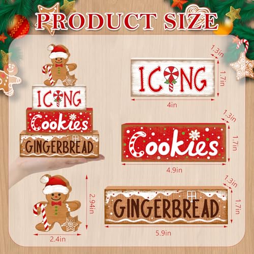 Britimes Tiered Tray Decor Set, 4 Pack, Wooden, Christmas Gingerbread - style: Icing Gingerbread