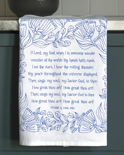 Little Things Studio - How Great Thou Art Hymn Tea Towel, Queen Blue, 20x24 - color: How Great Thou Art – Queen Blue