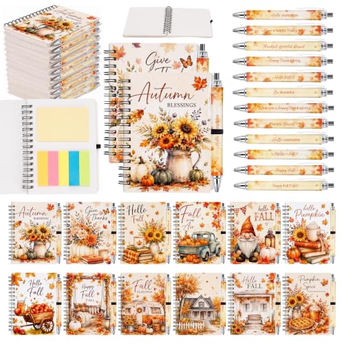 Fall Notebooks with Pens Bulk, 24 Sets, 5.5 x 4.7 In, Harvest - color: Watercolor Autumn