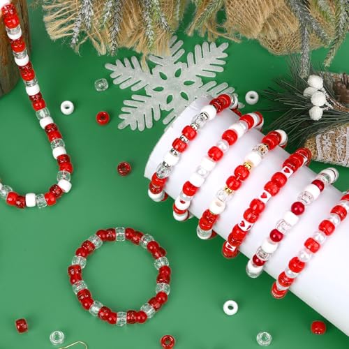 UPINS 1200Pcs Red White Pony Beads for Christmas Valentines Bracelets - color: Solid Glitter Red and White