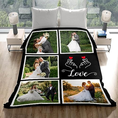 Personalized Couple Gifts for Boyfriends Girlfriends, Custom Blankets with Photos, Personalized Blanket with Photos & Text, Personalized Photo Blankets, Personalized Gifts for Valentines, Anniversary - color: 5 Photo-3