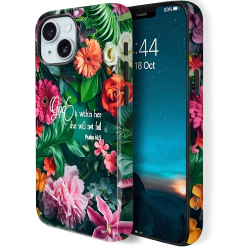 Magnetic Phone Case Compatible for iPhone 16 Plus 5G,Compatible with Magsafe,Two Layer Protection Heavy Duty Cover,Gorgeous Flowers with Bible Verse 46:5 - color: Gorgeous Flowers with Bible Verse 46:5, size: For iphone 16 Plus 5G