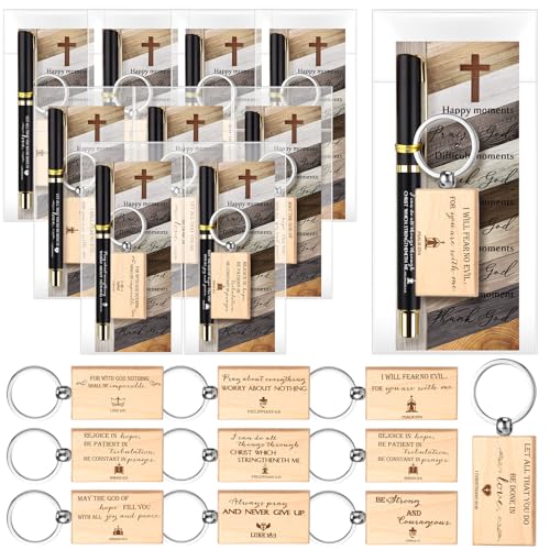 Spakon 10 Sets Christian Gifts Bulk, Scripture Keychain Pen Bookmark Set