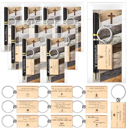 Spakon 10 Sets Christian Gifts Bulk, Scripture Keychain Pen Bookmark Set