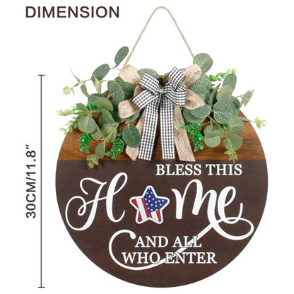 Interchangeable Seasonal Welcome Sign for Front Door, Rustic Round Wood Wreath Wall Hanging Decorations, for Spring Summer Fall Winter All Holiday Halloween Christmas Farmhouse Outdoor Home Decor