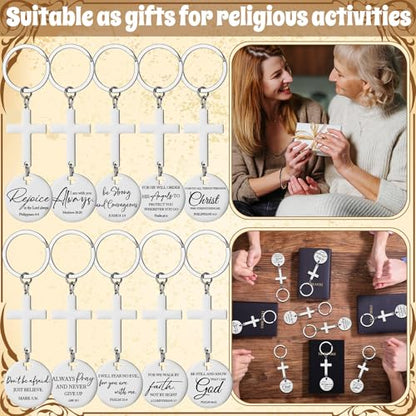 Huquary Cross Bible Verse Religious Keychain Bulk Christian Positive Inspirational Faith Gift for Guests Man Women