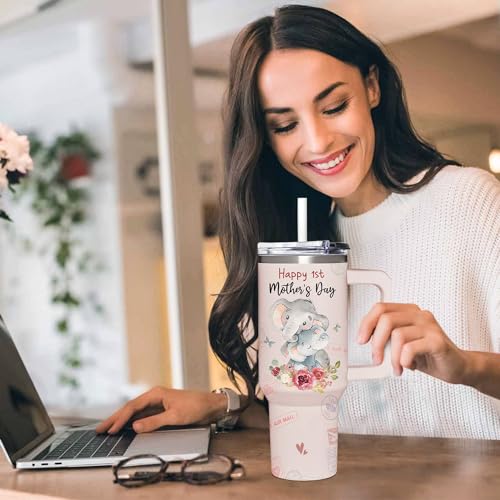 First Mothers Day Gifts For New Mom, Daughter From Baby, Sister, Son - 1st Mothers Day Gifts From Husband - First Time Mother Presents - Elephant 40oz Tumbler With Handle for Woman - color: 1st Mothers Day