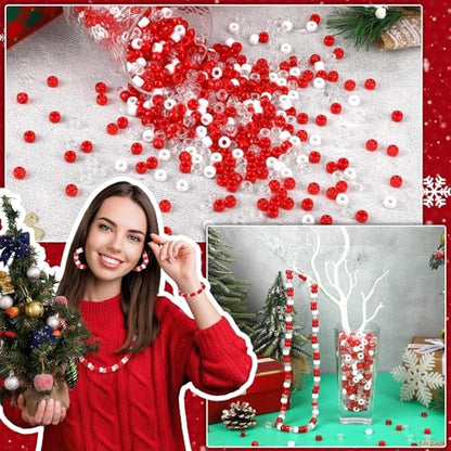 UPINS 1200Pcs Red White Pony Beads for Christmas Valentines Bracelets - color: Solid Glitter Red and White