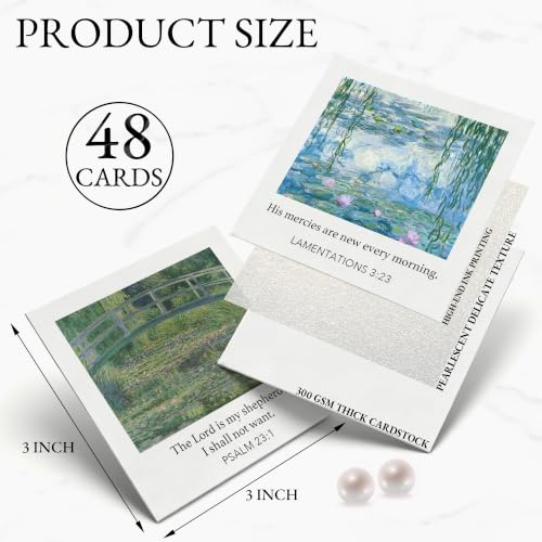 Bible Verse Cards, 48 Mini Prayer Cards on 300GSM Pearl Paper - color: Vintage Paintings