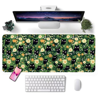 Mouse Pad, Desk Mat, 31.5x11.8in Large Mousepad - color: Grassland Black Cat