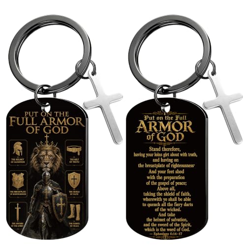 Keychain for Men Boys, Dog Tag Style Key Chain, Black Key Rings Birthday Christmas Veteran Day Gifts - style: Armor of God B