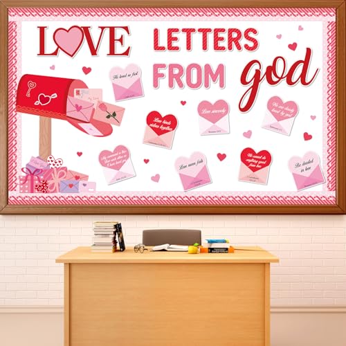Valentine's Day Christian Bulletin Board Set Valentine's Day Religious Jesus Bible Verse Classroom Decorations Love Letters from God Paper Cutouts for Church School Home Chalkboard Wall Door Decor - style: love letters from god