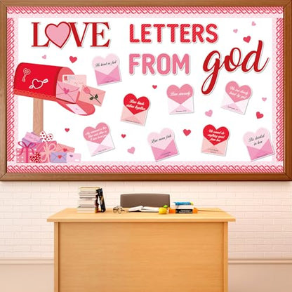 Valentine's Day Christian Bulletin Board Set Valentine's Day Religious Jesus Bible Verse Classroom Decorations Love Letters from God Paper Cutouts for Church School Home Chalkboard Wall Door Decor - style: love letters from god