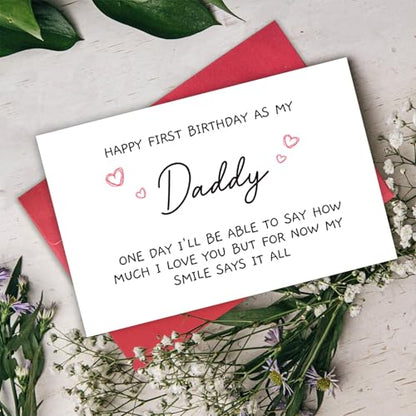 Funny 1st Daddy Birthday Card for Him, Poem New Dad Birthday Greeting Card, Happy First Birthday as A Dad Card, Cute Bday Gift from Baby Daughter Son - color: 3-27