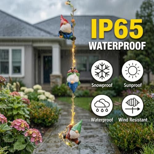Garden Gnome Hanging Decor, 3 Pack Climbing Gnomes & Solar Ropes Lights - color: Climbing Gnomes