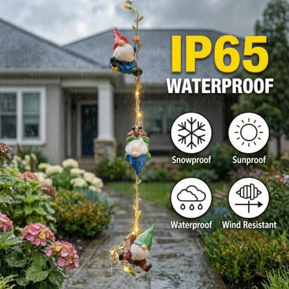 Garden Gnome Hanging Decor, 3 Pack Climbing Gnomes & Solar Ropes Lights - color: Climbing Gnomes