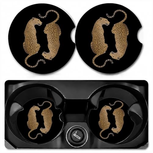 Car Coasters for Cup Holders, Black Cheetah Car Coasters Set of 2, B21 - color: Leopard
