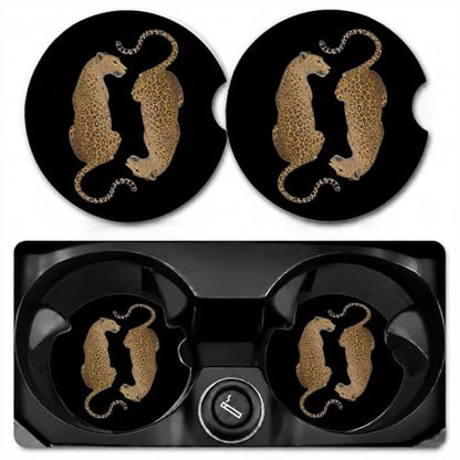 Car Coasters for Cup Holders, Black Cheetah Car Coasters Set of 2, B21 - color: Leopard