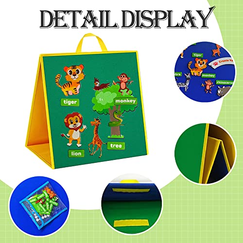 Topwon Felt Board, Folding Flannel Playboard Preschool Toddler Stories Boards, Animal Story Learning Double-Side Stand Flannel Board (Including Animal Felt) - style: Animal Felt board for classroom