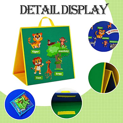Topwon Felt Board, Folding Flannel Playboard Preschool Toddler Stories Boards, Animal Story Learning Double-Side Stand Flannel Board (Including Animal Felt) - style: Animal Felt board for classroom