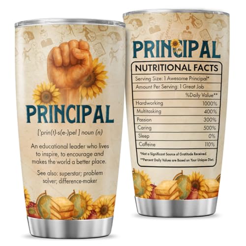Principal Appreciation Gift 20oz, Stainless Steel Insulated Tumbler with Funny Definition and Nutrition Facts, Thoughtful End of Year Gift for School Leader, Mentor, Boss - color: School Principal Appreciation