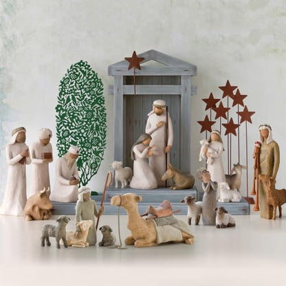 Willow Tree Shepherd and Stable Animals, Sculpted Hand-Painted Nativity Figures, 4-Piece Set