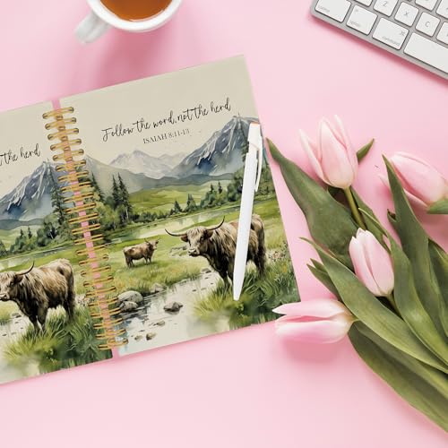 Christian Highland Cow Spiral Notebook, Farmhouse Cow Bible Journaling Notebooks, Rustic Country Mountain Farmhouse Hardcover Journals for Women 160 Pages 5.5x8.3 Inch, Christian Gifts for Women - color: Color22
