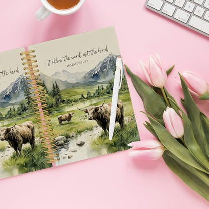 Christian Highland Cow Spiral Notebook, Farmhouse Cow Bible Journaling Notebooks, Rustic Country Mountain Farmhouse Hardcover Journals for Women 160 Pages 5.5x8.3 Inch, Christian Gifts for Women - color: Color22