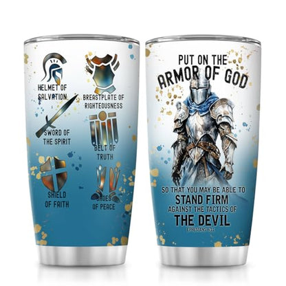 Jesuspirit Christian Gifts for Men, Women - Fathers Day, Pastor Appreciation Religious Gift - Christian Coffee Mug - Armor Of God Stainless Steel Tumbler (Armor Of God Men, 20OZ)