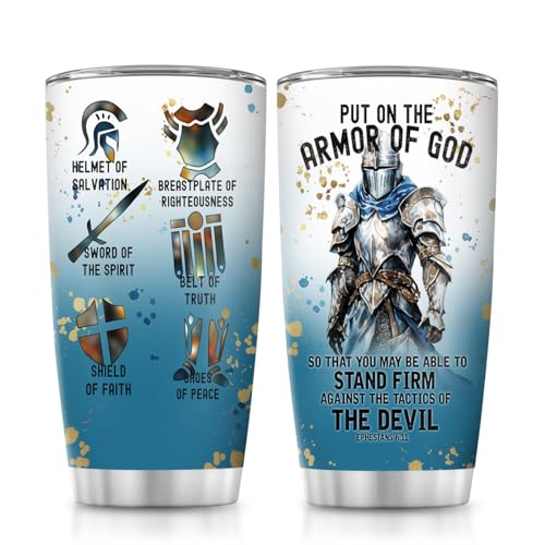 Jesuspirit Christian Gifts for Men, Women - Fathers Day, Pastor Appreciation Religious Gift - Christian Coffee Mug - Armor Of God Stainless Steel Tumbler (Armor Of God Men, 20OZ)