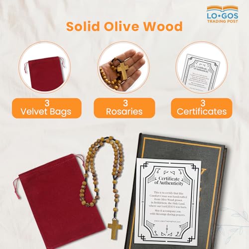 Logos Trading Post Olive Wood Catholic Rosary pouch for Men & Women - color: Pack of 3