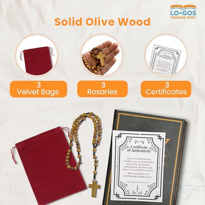 Logos Trading Post Olive Wood Catholic Rosary pouch for Men & Women - color: Pack of 3