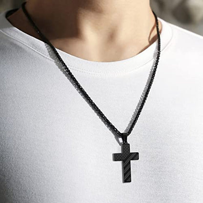DuoDiner 18+2" Cross Necklace for Men Boys Christian Confirmation Gifts - color: Black, style: Custom