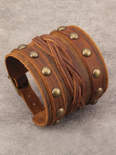 Jeilwiy Punk Rock Gothic Black Rivet Leather Spiked Necklace Collar Neckband Leather Choker Necklace for Women Mom Gifts Adjustable - color: Leather Brown Bracelet