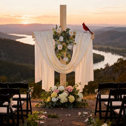 59Inch Large Wooden Cross for Wedding White Ribbon Eucalyptus Garland White - color: White, size: 59Inch