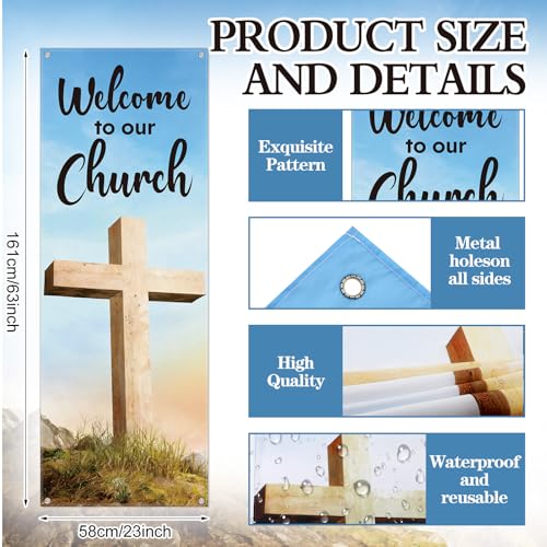 Hahafelt Welcome to Our Church Banner for Church 24 x 72 Inch Easter Adjustable X-Stand Banner Lent Ceremonies Religious Decorations Jesus Resurrection Banners for Christian Churches Supplies - size: 24 x 72 Inches, style: Welcome To Our Church,