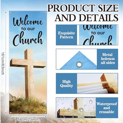 Hahafelt Welcome to Our Church Banner for Church 24 x 72 Inch Easter Adjustable X-Stand Banner Lent Ceremonies Religious Decorations Jesus Resurrection Banners for Christian Churches Supplies - size: 24 x 72 Inches, style: Welcome To Our Church,